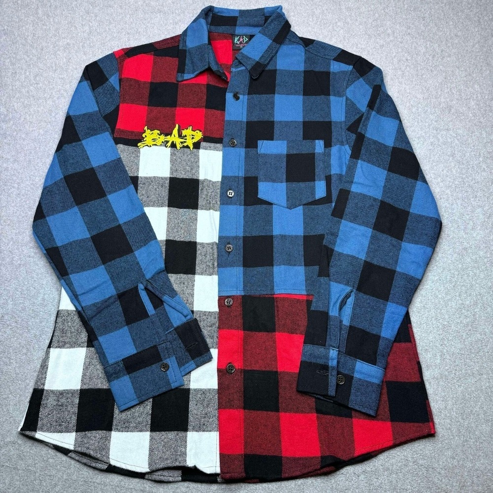 RARE XXXTentacion Bad Vibes Forever Multi Plaid Flannel Shirt Size M Embroidered